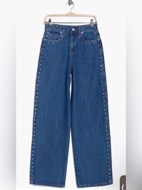 NWT Blank NYC Denim Wide-Leg Jeans with Silver Star Studs - Blue